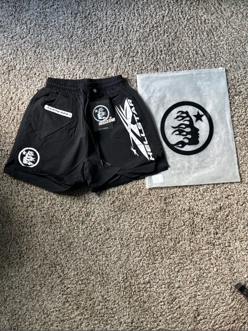 Helstar Black Men’s Hybrid Athletic Shorts with Graphic Logos